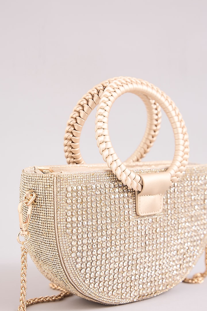 Gold Faux Leather Crystal Handbag by Be Chic at Pernia's Pop Up Shop