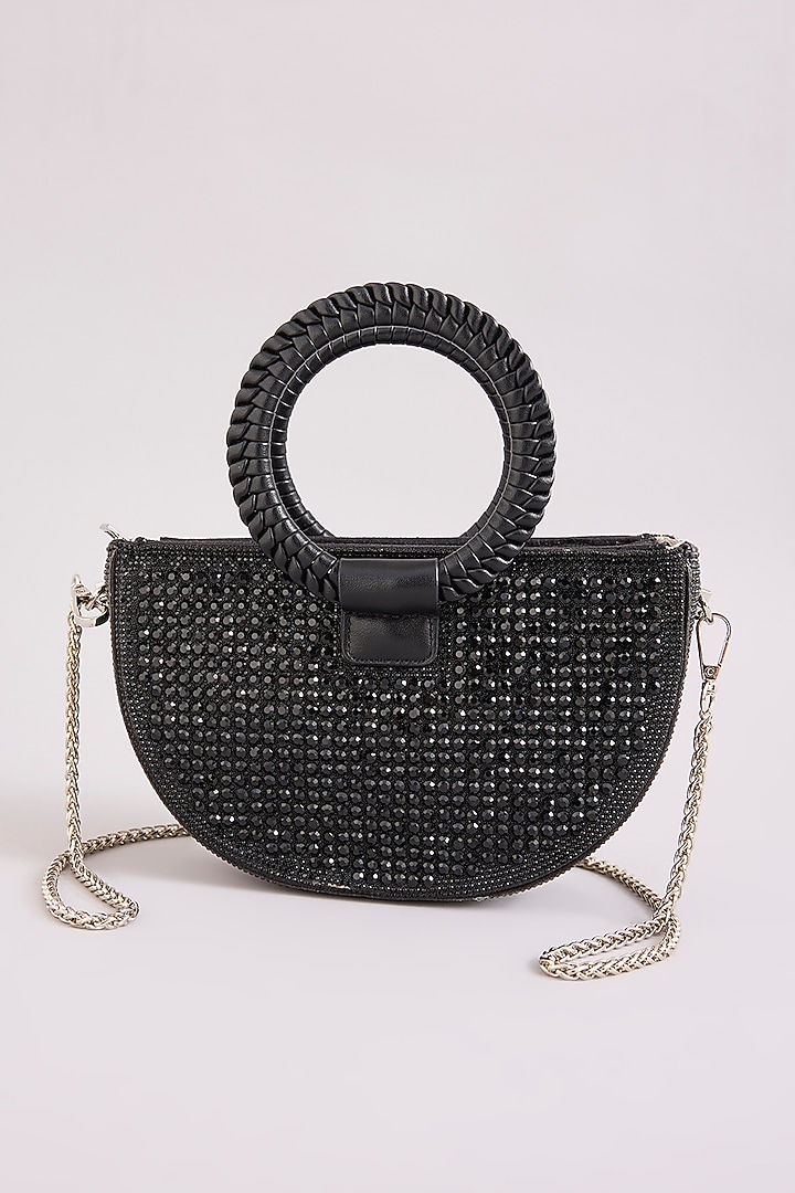 Black Faux Leather Crystal Handbag by Be Chic at Pernia's Pop Up Shop