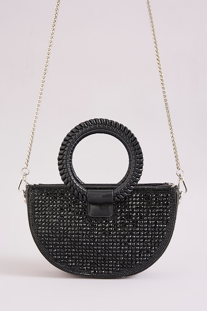 Black Faux Leather Crystal Handbag by Be Chic at Pernia's Pop Up Shop