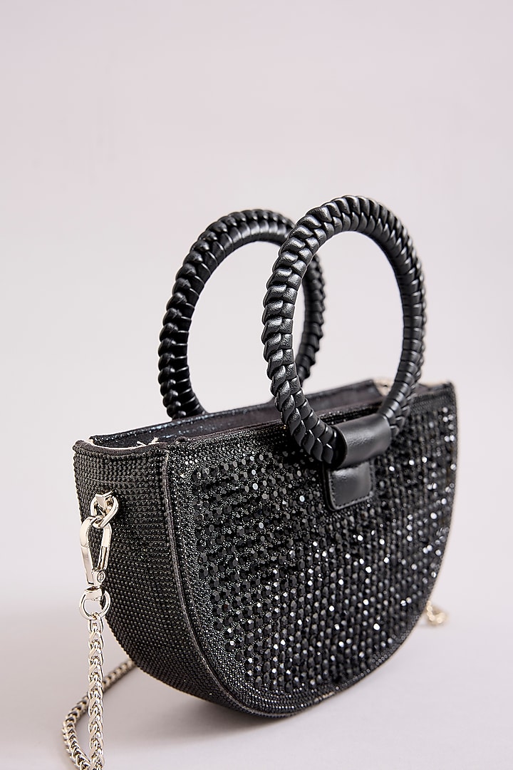 Black Faux Leather Crystal Handbag by Be Chic at Pernia's Pop Up Shop