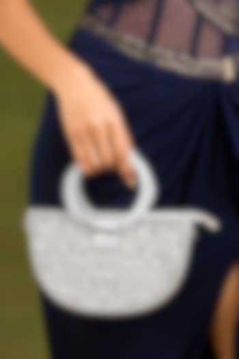 Silver Faux Leather Pearl & Crystal Handbag by Be Chic at Pernia's Pop Up Shop