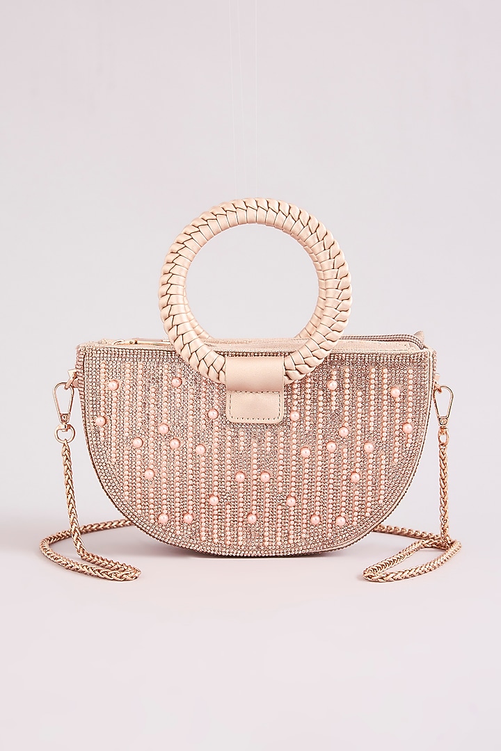 Rose Gold Faux Leather Pearl & Crystal Handbag by Be Chic at Pernia's Pop Up Shop