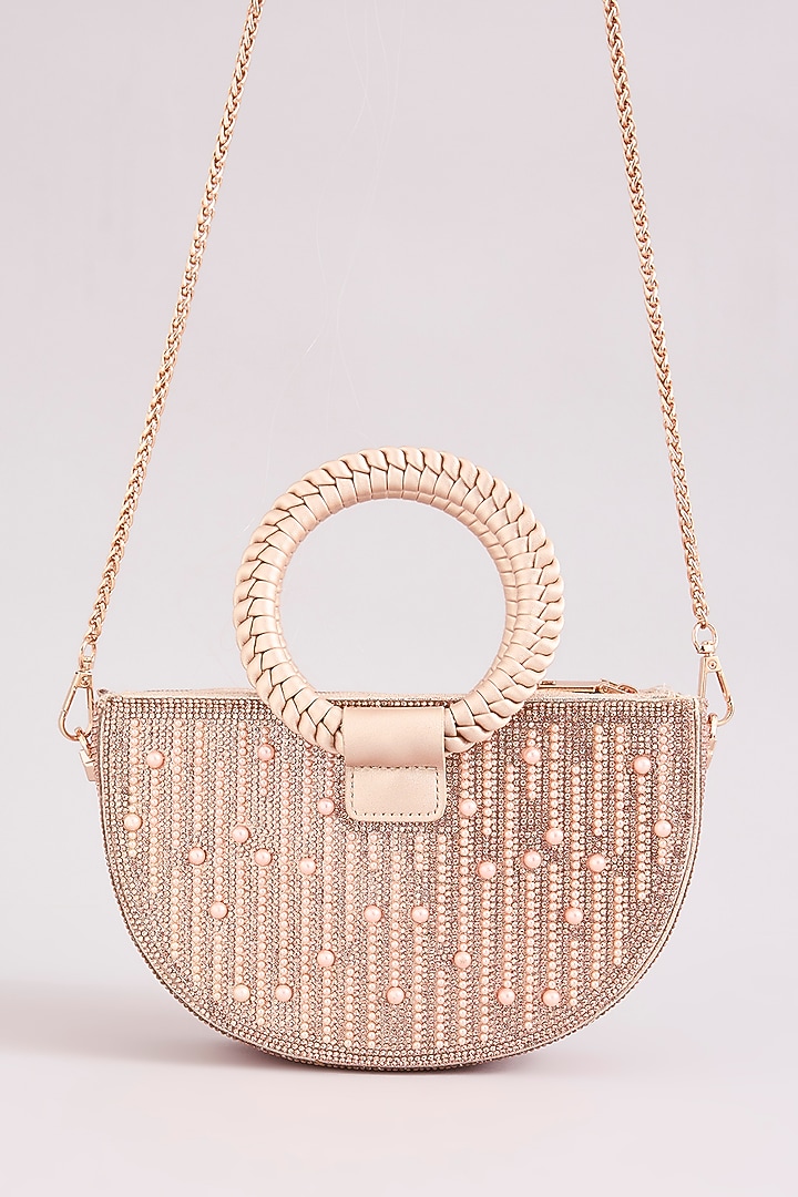 Rose Gold Faux Leather Pearl & Crystal Handbag by Be Chic at Pernia's Pop Up Shop