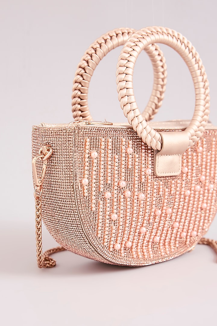 Rose Gold Faux Leather Pearl & Crystal Handbag by Be Chic at Pernia's Pop Up Shop