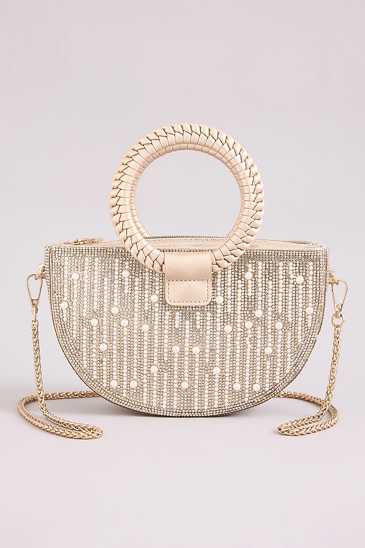 Gold Faux Leather Pearl & Crystal Handbag by Be Chic at Pernia's Pop Up Shop