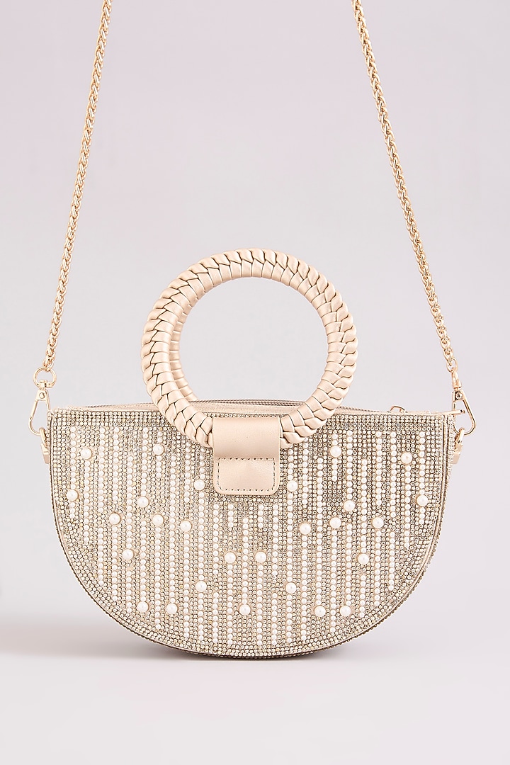 Gold Faux Leather Pearl & Crystal Handbag by Be Chic at Pernia's Pop Up Shop