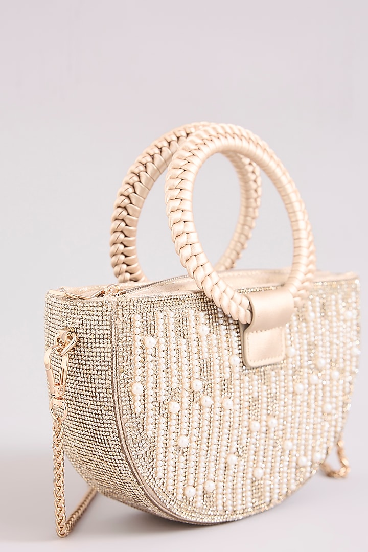Gold Faux Leather Pearl & Crystal Handbag by Be Chic at Pernia's Pop Up Shop