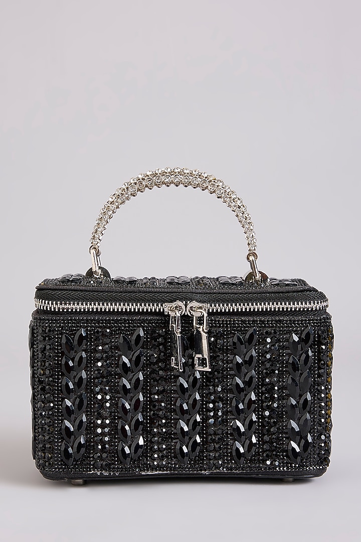 Black Faux Leather Crystal Vanity Bag by Be Chic at Pernia's Pop Up Shop