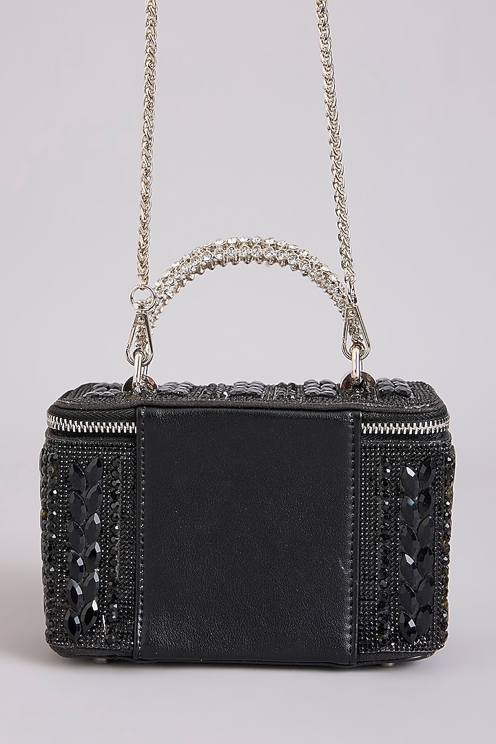 Black Faux Leather Crystal Vanity Bag by Be Chic at Pernia's Pop Up Shop