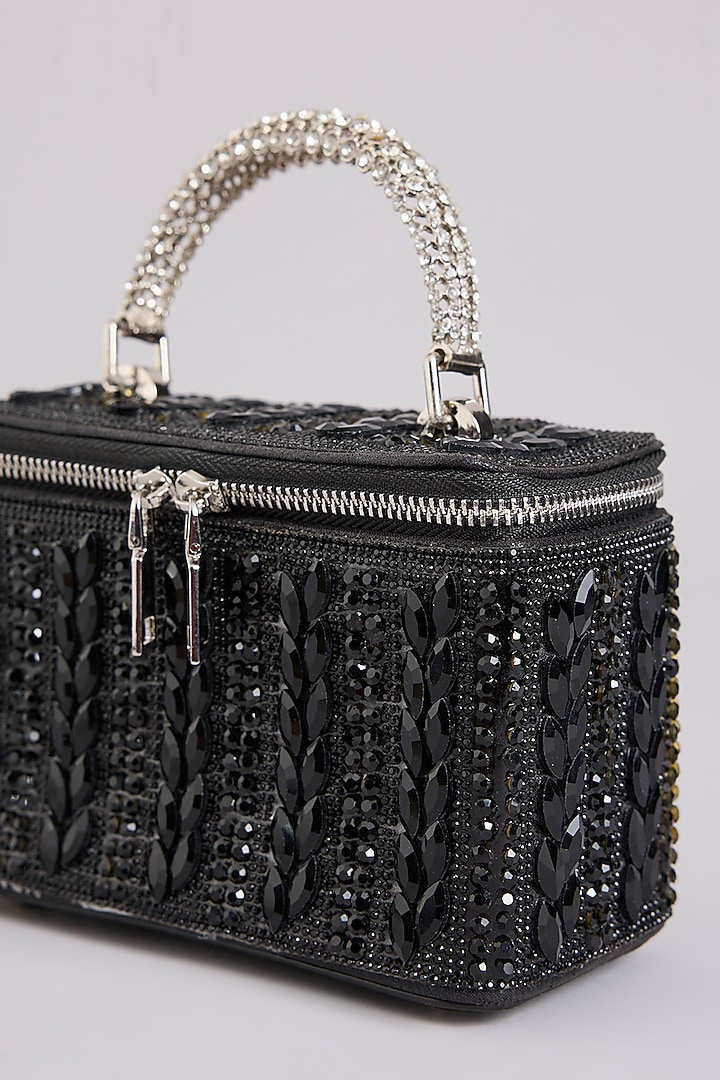 Black Faux Leather Crystal Vanity Bag by Be Chic at Pernia's Pop Up Shop