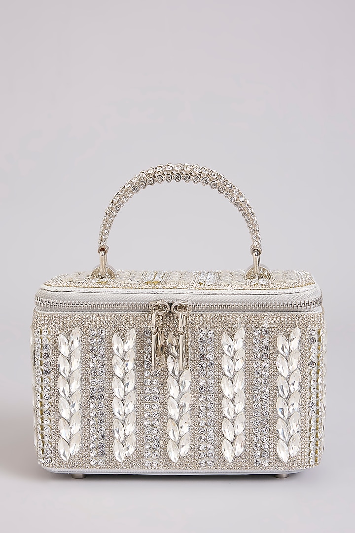 Silver Faux Leather Crystal Vanity Bag by Be Chic at Pernia's Pop Up Shop