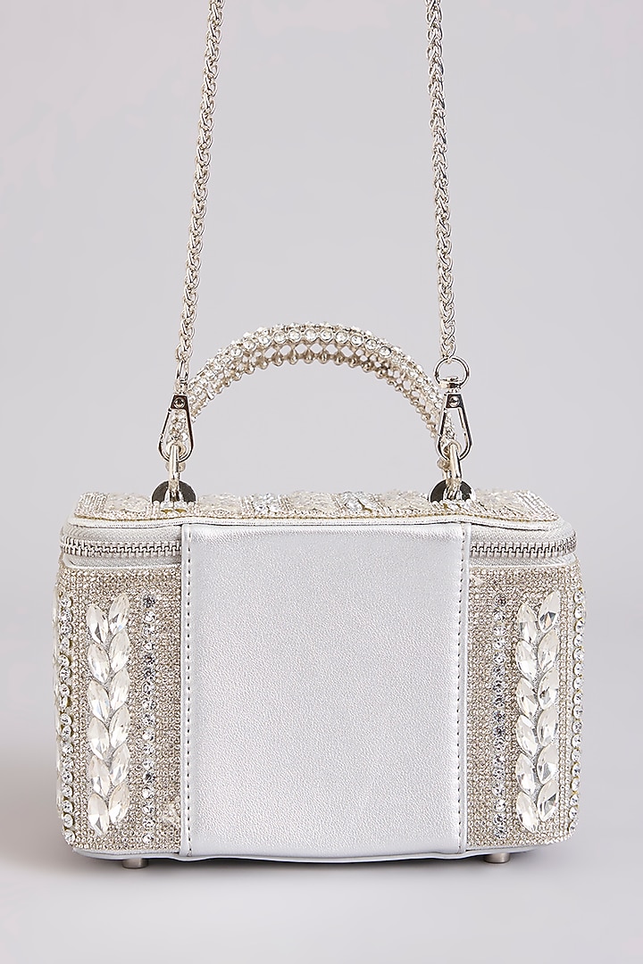Silver Faux Leather Crystal Vanity Bag by Be Chic at Pernia's Pop Up Shop