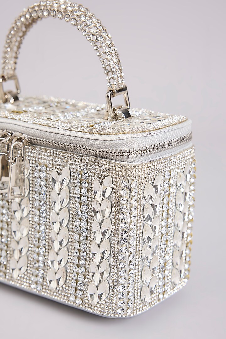 Silver Faux Leather Crystal Vanity Bag by Be Chic at Pernia's Pop Up Shop