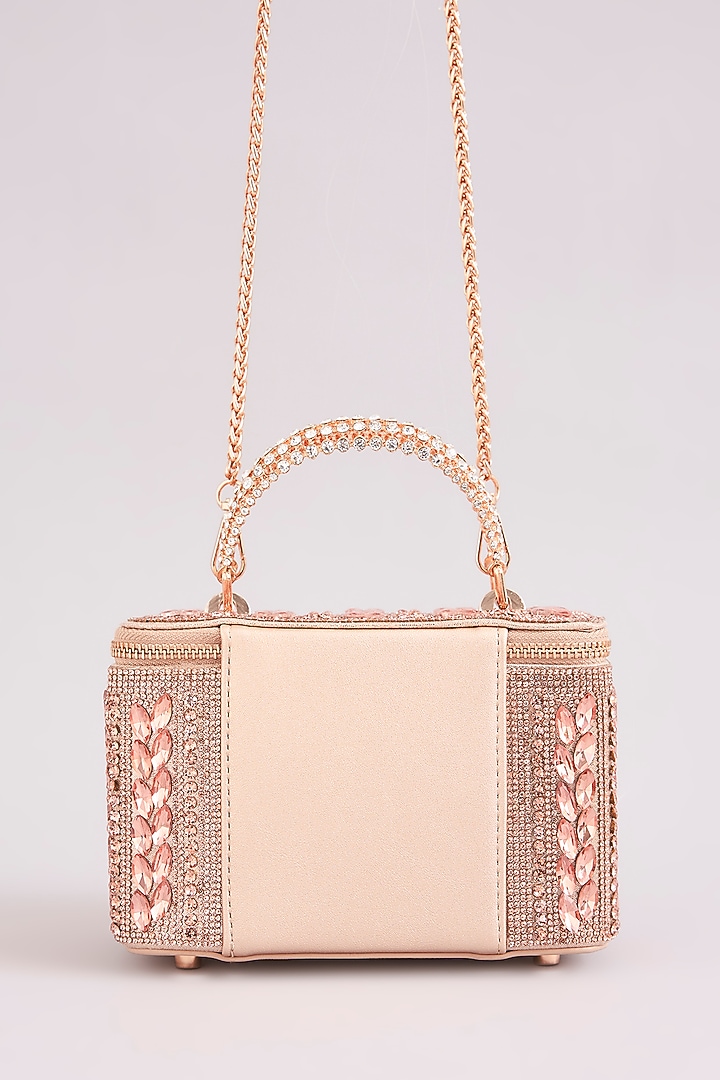 Rose Gold Faux Leather Leaf-Shaped Crystal Vanity Bag by Be Chic at Pernia's Pop Up Shop