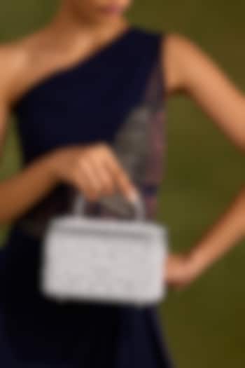 Silver Faux Leather Pearl Vanity Bag by Be Chic at Pernia's Pop Up Shop