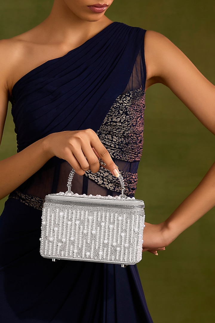 Silver Faux Leather Pearl Vanity Bag by Be Chic at Pernia's Pop Up Shop