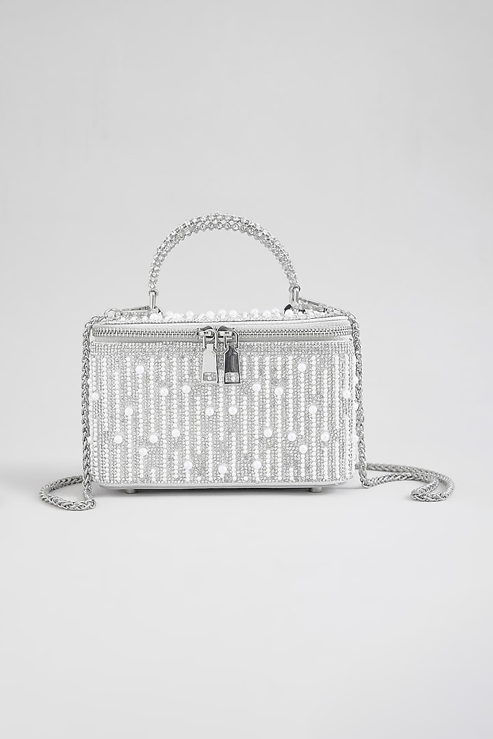 Silver Faux Leather Pearl Vanity Bag by Be Chic at Pernia's Pop Up Shop