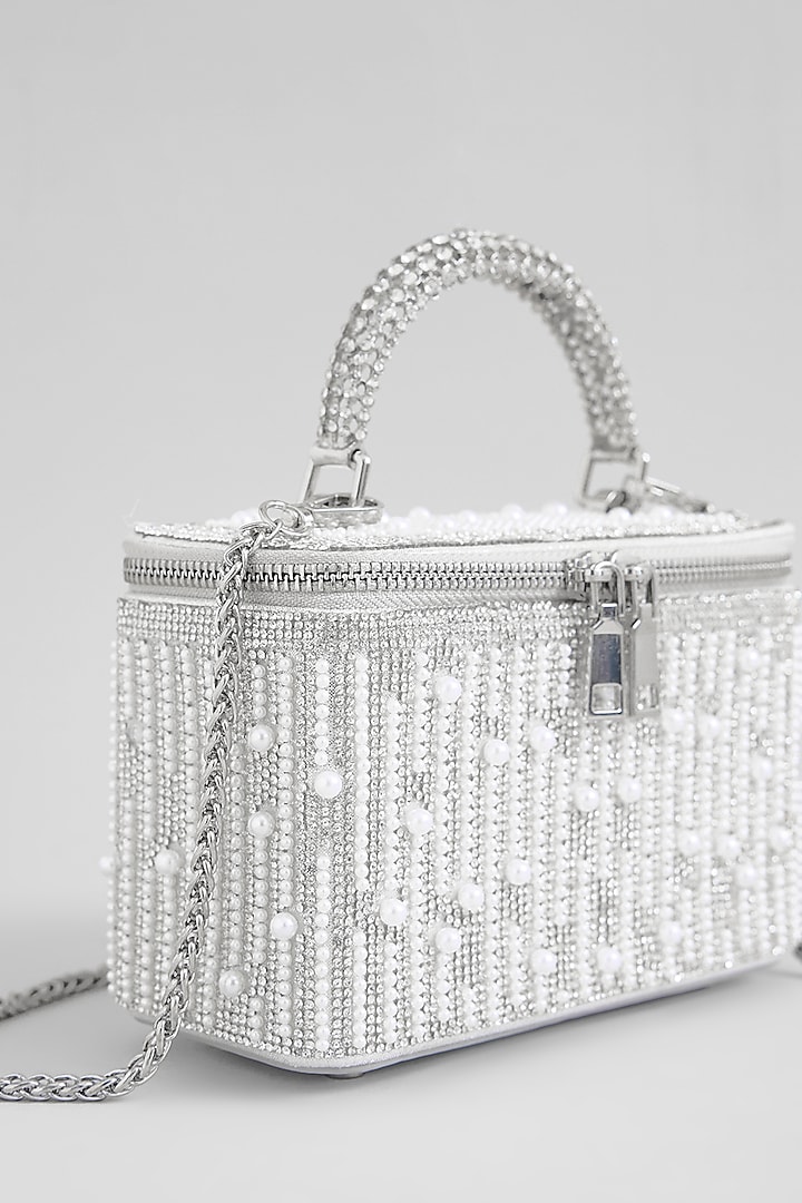 Silver Faux Leather Pearl Vanity Bag by Be Chic at Pernia's Pop Up Shop
