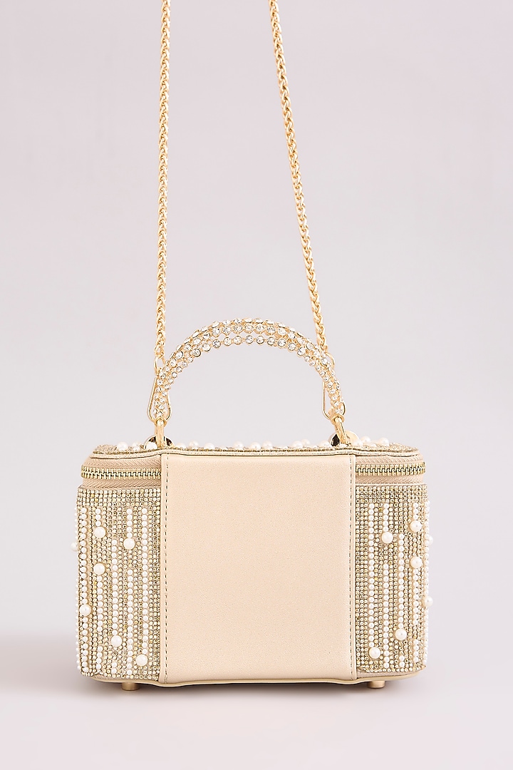 Gold Faux Leather Pearl Vanity Bag by Be Chic at Pernia's Pop Up Shop