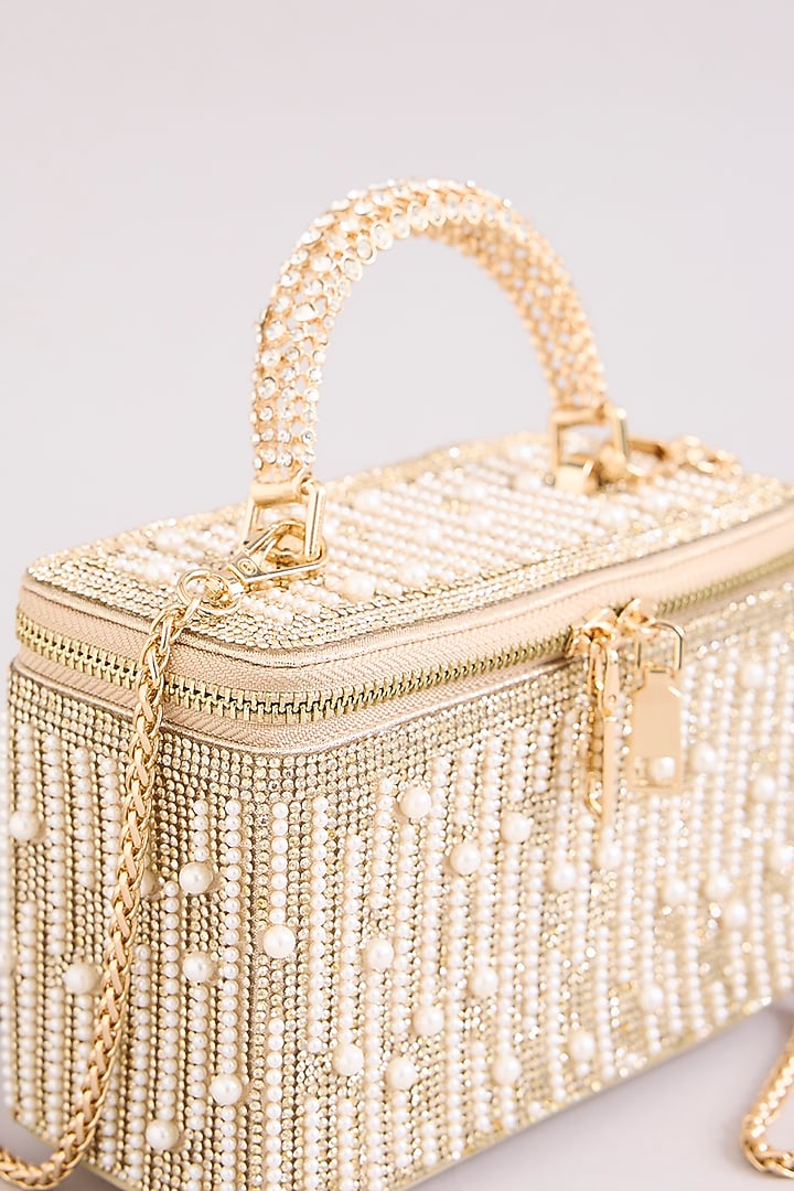 Gold Faux Leather Pearl Vanity Bag by Be Chic at Pernia's Pop Up Shop