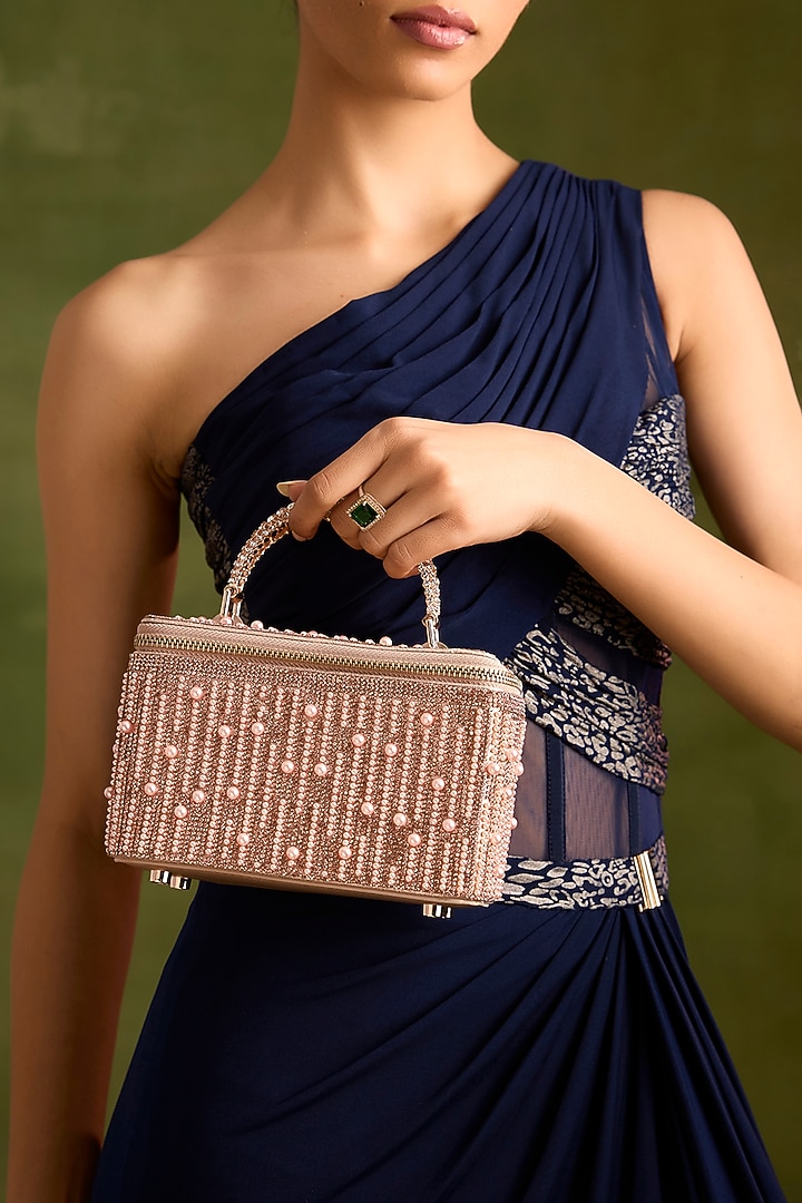 Rose Gold Faux Leather Pearl Vanity Bag by Be Chic at Pernia's Pop Up Shop