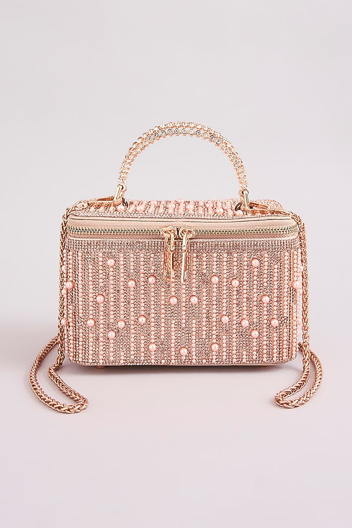 Rose Gold Faux Leather Pearl Vanity Bag by Be Chic at Pernia's Pop Up Shop