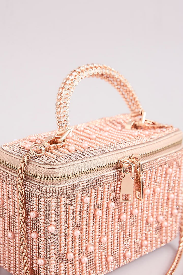 Rose Gold Faux Leather Pearl Vanity Bag by Be Chic at Pernia's Pop Up Shop