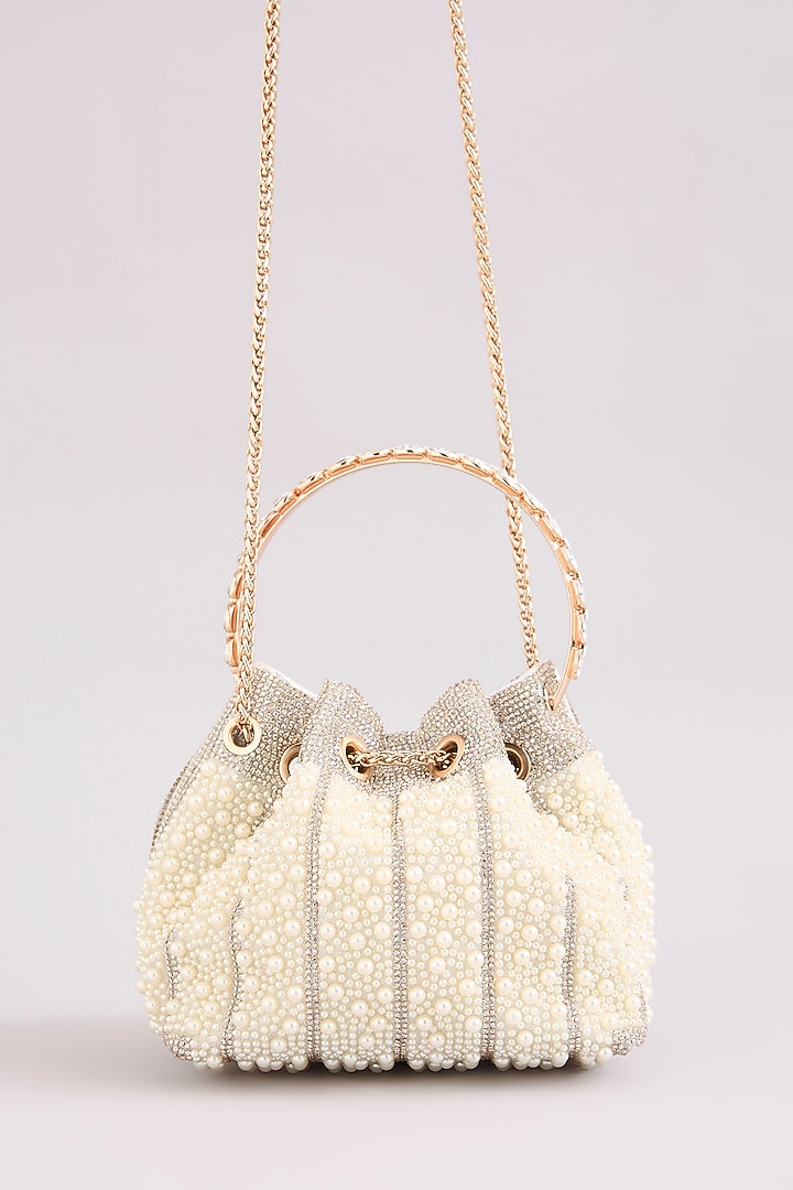 Gold Faux Leather Pearl Bucket Bag by Be Chic at Pernia's Pop Up Shop