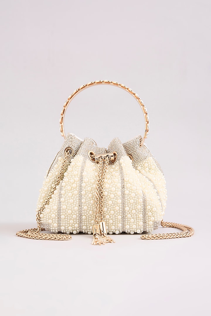 Gold Faux Leather Pearl Bucket Bag by Be Chic at Pernia's Pop Up Shop