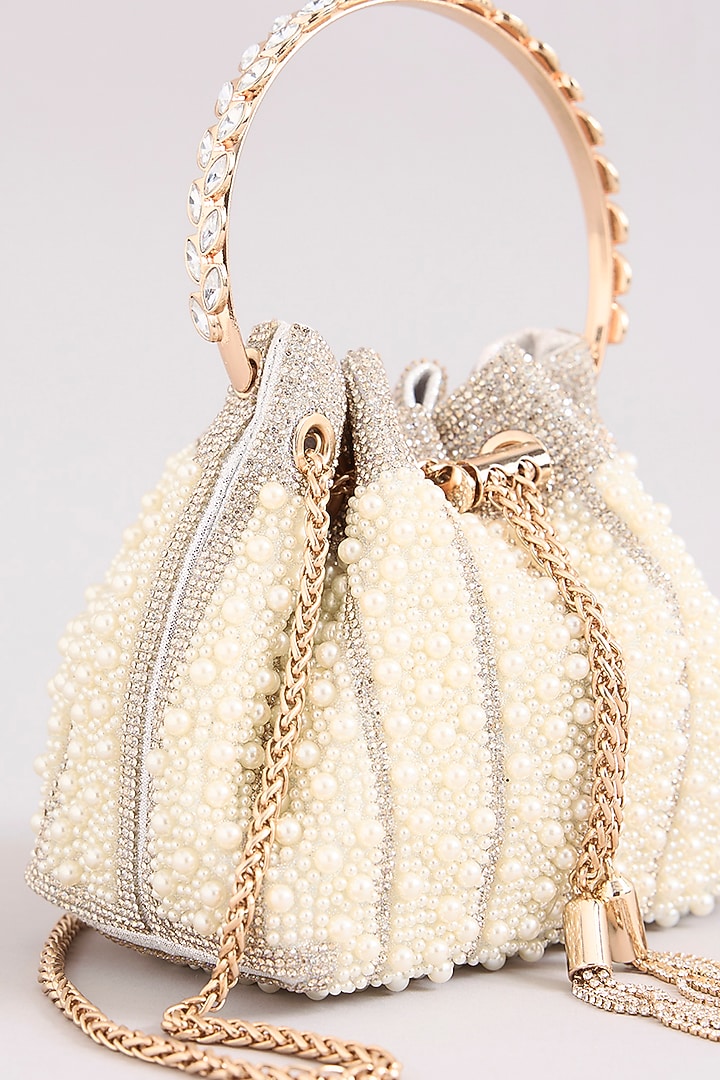 Gold Faux Leather Pearl Bucket Bag by Be Chic at Pernia's Pop Up Shop