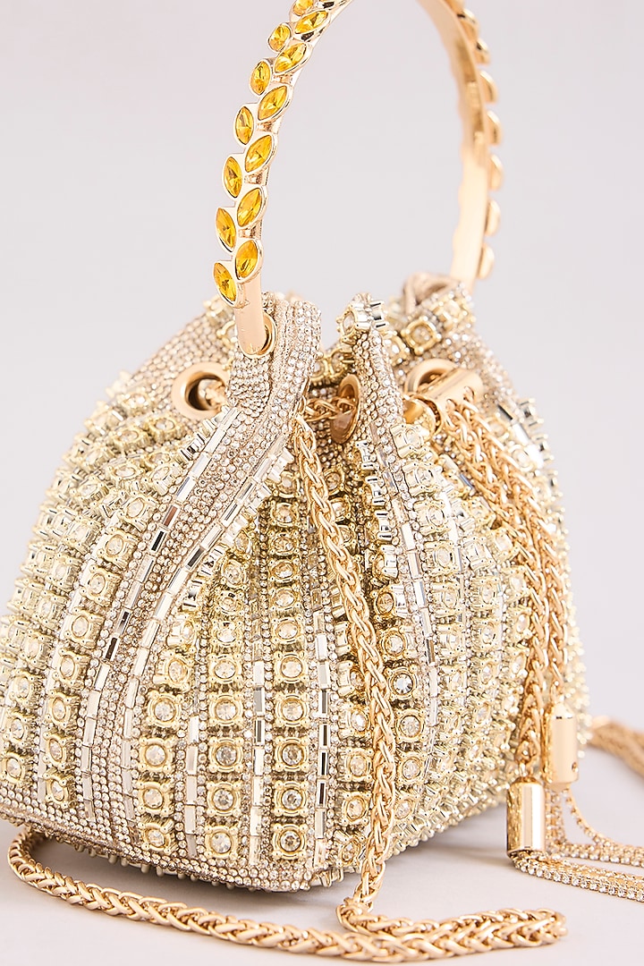 Gold Faux Leather Crystal Bucket Bag by Be Chic at Pernia's Pop Up Shop