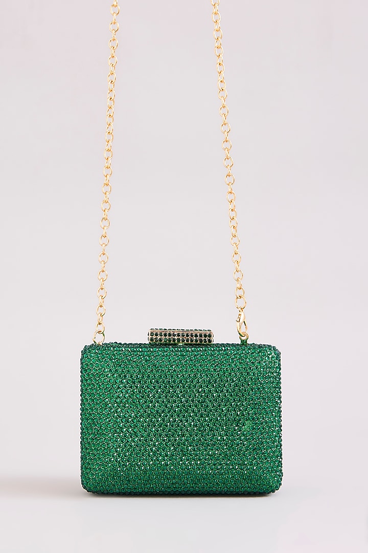 Green Faux Leather Crystal Mini Box Clutch by Be Chic at Pernia's Pop Up Shop