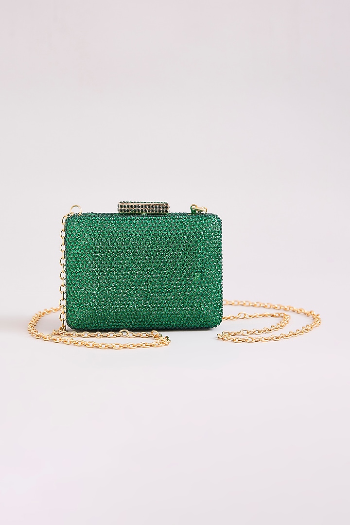 Green Faux Leather Crystal Mini Box Clutch by Be Chic at Pernia's Pop Up Shop