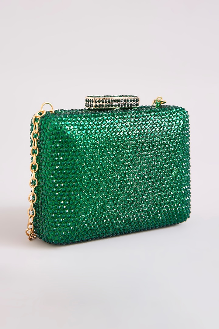 Green Faux Leather Crystal Mini Box Clutch by Be Chic at Pernia's Pop Up Shop