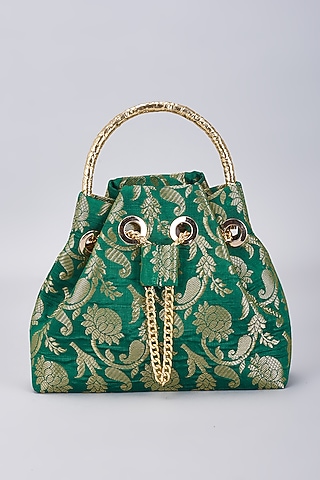 Green Brocade Bucket Bag by Be Chic