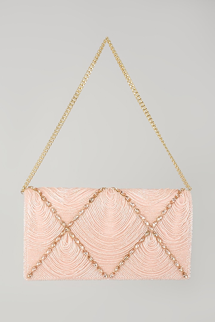 Pink Satin & Metal Crystal Hand Embroidered Clutch by Be Chic at Pernia's Pop Up Shop