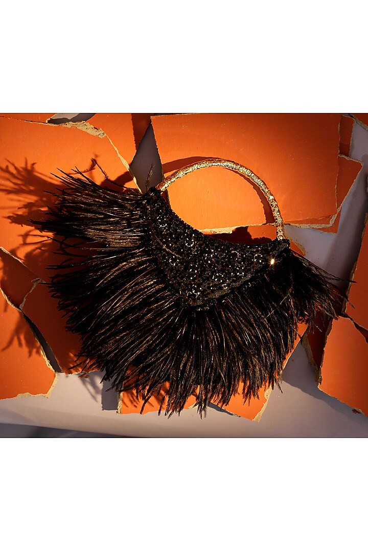 Black Hand Embroidered Clutch by Be Chic at Pernia's Pop Up Shop