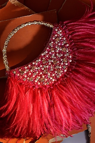Hot Pink Hand Embroidered Clutch by Be Chic