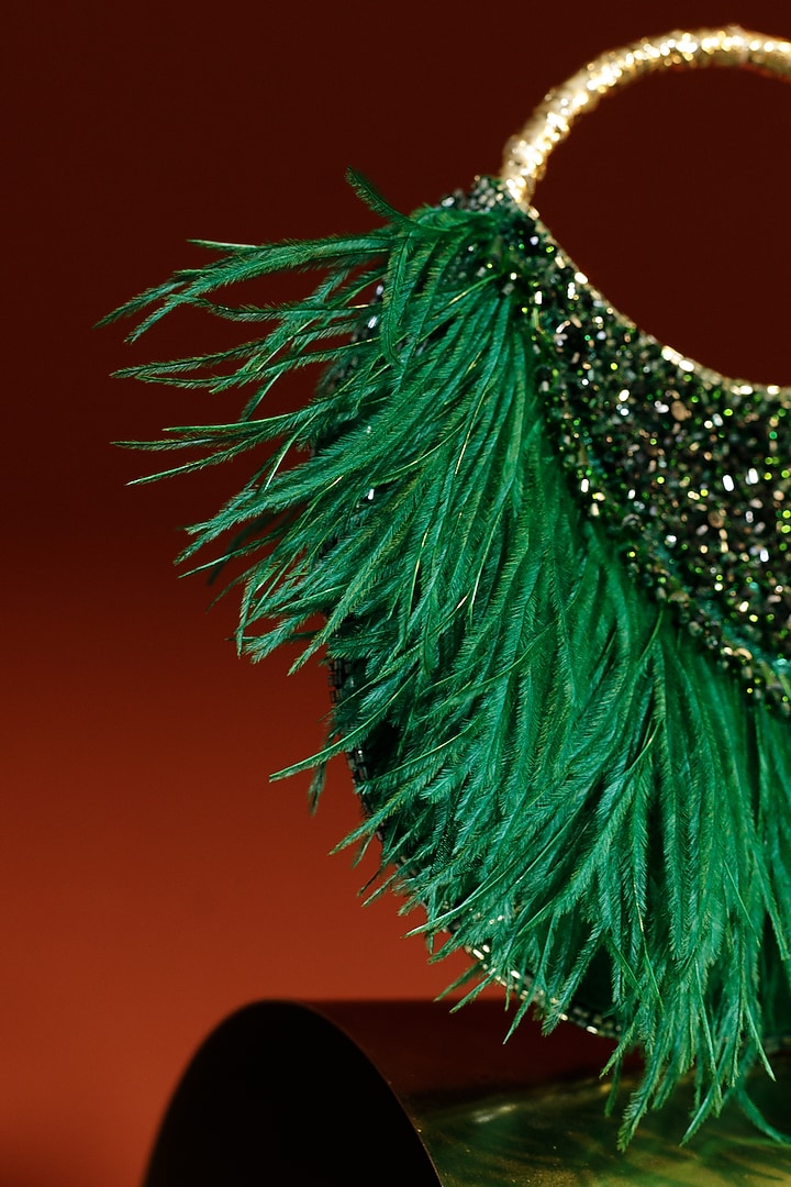 Green Satin Hand Embroidered Clutch by Be Chic at Pernia's Pop Up Shop