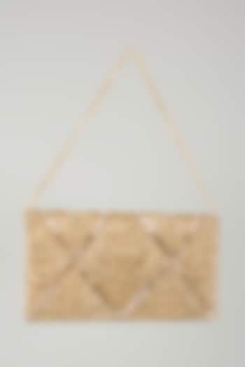 Gold Satin & Metal Crystal Hand Embroidered Clutch by Be Chic at Pernia's Pop Up Shop
