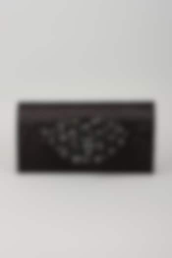 Black Satin & Metal Crystal Hand Embroidered Clutch by Be Chic at Pernia's Pop Up Shop