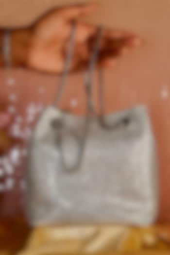 Silver Satin Crystal Potli by Be Chic at Pernia's Pop Up Shop