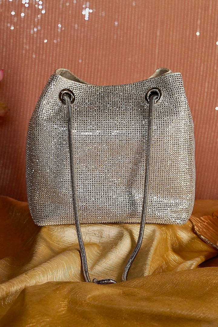 Silver Satin Crystal Potli by Be Chic at Pernia's Pop Up Shop