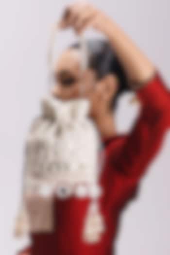 Ivory Silk Mirror Work Bucket Bag by Be Chic at Pernia's Pop Up Shop