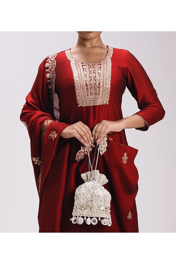 Ivory Silk Mirror Work Bucket Bag by Be Chic at Pernia's Pop Up Shop