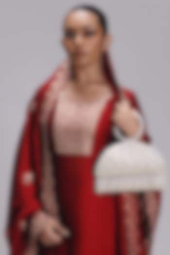 Ivory Silk Mirror Work Semicircle Clutch by Be Chic at Pernia's Pop Up Shop