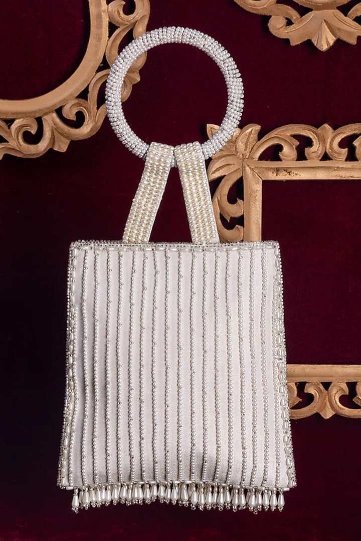 Ivory Silk Mirror Work Potli by Be Chic at Pernia's Pop Up Shop