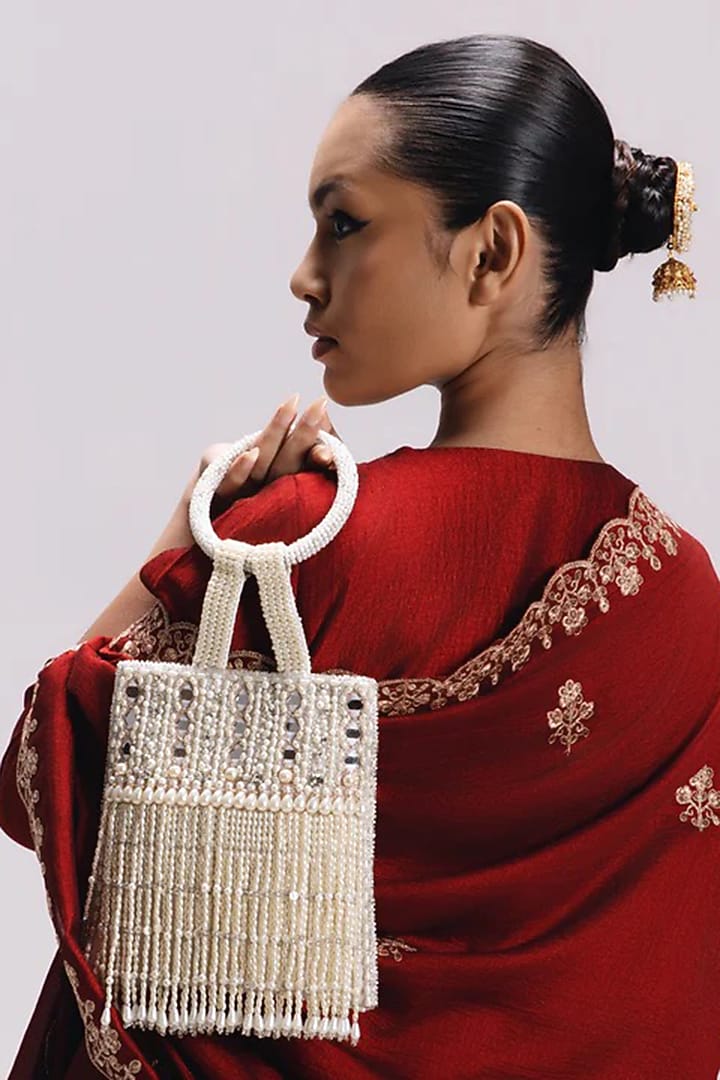 Ivory Silk Mirror Work Potli by Be Chic at Pernia's Pop Up Shop