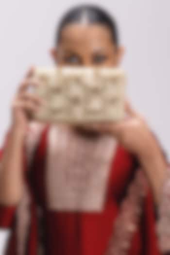 Gold Satin Embellished Rectangle Clutch by Be Chic at Pernia's Pop Up Shop