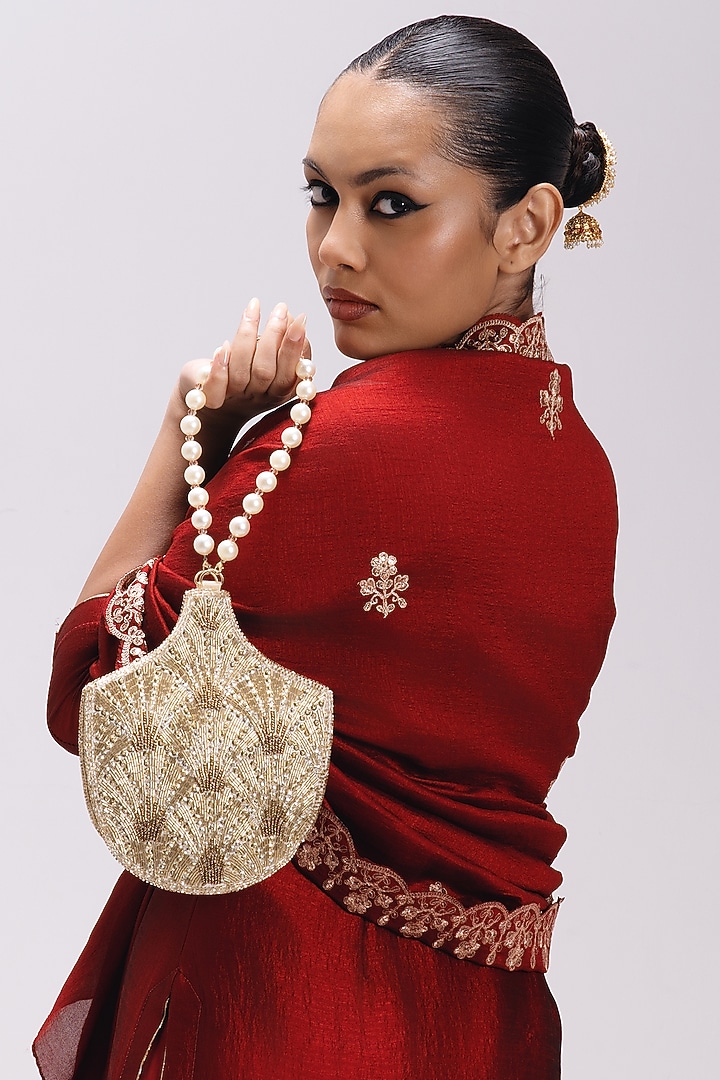 Gold Satin Embellished Potli by Be Chic at Pernia's Pop Up Shop